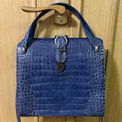 JRA認定】美品 クロコダイル 2WAYバッグ ブルー センター取り 本革