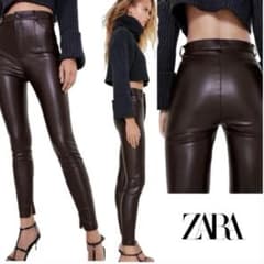 ZARA レザースキニーボトムス ブラウンのサムネイル