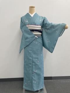 洗える着物、小紋 着物 ブルーグレー 桜柄のサムネイル