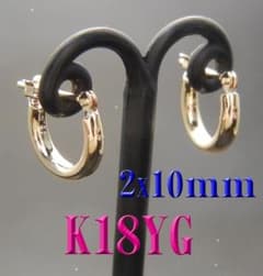 特価！K18 18金 2×10mm フープピアス 新品 日本製 スナップピアス