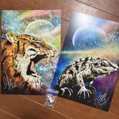 スプレーアートエデン A4複製画 ピンバッチセット 虎 トラ カメレオン