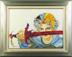 天野喜孝【雲海の城】肉筆/油彩/手描き/表裏サイン有り 天野喜孝 油彩 肉筆『飛天風神』表サイン 裏サイン P8号 額装 b767