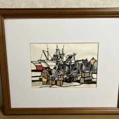 額装 絵画 港の風景 切り絵　トダコウイチ作のサムネイル
