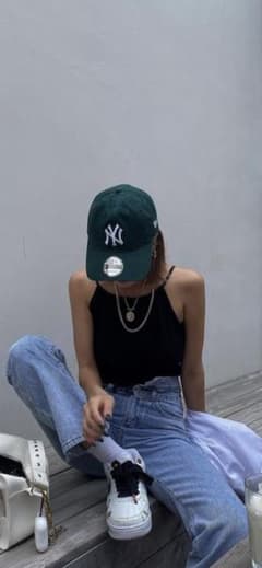 NEWERA キャップ クロスストラップ NY ダークグリーン × ホワイトのサムネイル