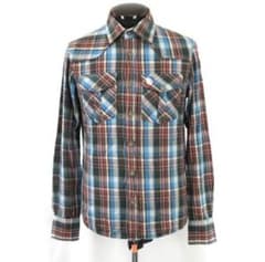 美品★ジャックス/JACHS★長袖ウエスタンシャツ【メンズS/ブラウン×ブルー】のサムネイル