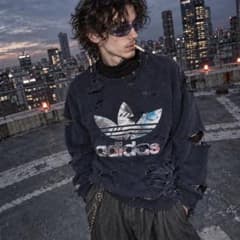 USA輸入 00s adidas スウェット 襤褸 Y2K グランジ ネイビー
