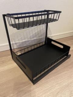 【美品】シンク下 収納 スライドラック L字型 キッチン収納 2段　ブラックのサムネイル