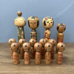 D-2 昭和レトロ 伝統工芸 こけし 14体セット まとめ売り 郷土玩具 木彫
