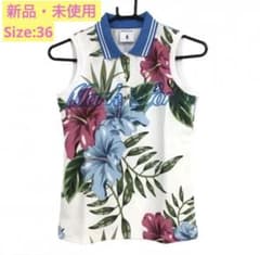 新品★MARK&LONA ノースリーブポロシャツ 花柄 ホワイト 36のサムネイル