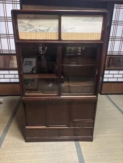 和風 茶箪笥 水屋箪笥 飾り棚　昭和大正レトロ　古民家　古家具のサムネイル