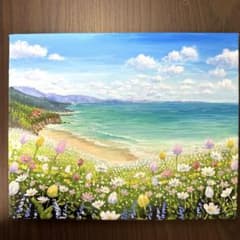 絵画 原画 風景画 肉筆 キャンバス F3 『優しい春の海』 - メルカリ