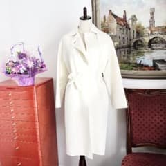 極美品 HERMESエルメス カシミヤダブルフェイス ベルト ホワイトコート 