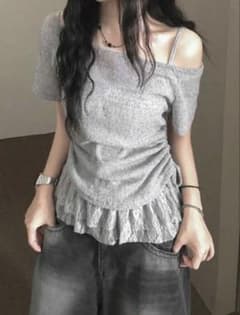 SHEIN ギャザーレース半袖トップ、キャミソールセットSサイズのサムネイル