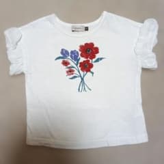D.fesense 花柄 フリル袖 Tシャツ 100　白のサムネイル