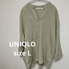 値下UNIQLO ユニクロ リネンブレンドスキッパーシャツ ベージュ Lsizeのサムネイル