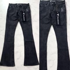 新品 バラバサスvalabasas モノグラムブラックスキニーフレアデニム 28