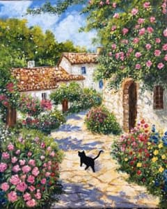 コ*ん様 風景画　猫　アクリル絵画　白猫ちゃんとこよっていこぉ〜♡ 風景画 猫 アクリル絵画 白猫ちゃんとこよっていこぉ〜♡ - メルカリ