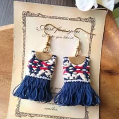 再販36 フリンジ カラフル ピアス 青 イヤリング タッセル