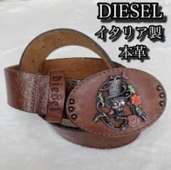 【極美品】DIESEL イタリア製 高級メタルスカルバックルドレスベルト　正規品 楽天市場】スカルバックルベルト 牛革 パンクスタイル ロック ゴースト