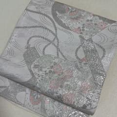 開き仕立て 六通柄 袋帯 白 ホワイト 銀 シルバー ピンク - メルカリ