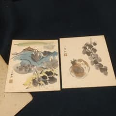 田辺三重松⭐︎雄阿寒岳⭐︎色紙 洋画家 田辺三重松 肉筆色紙2点 葡萄ざくろ 大雪山 行動美術 北海道