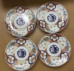 古伊万里風 色絵 大皿 24cm 4枚セット 和食器 金彩 染付 花鳥文 盛皿
