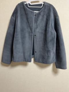 UNIQLO フリース ノーカラー ジャケット グレー Lサイズのサムネイル