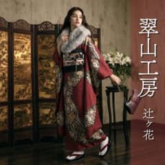 翠山工房 辻ヶ花 グレー 正絹 成人式 前撮り 振袖フルセット 翠山工房 最高級 辻ヶ花 赤 レッド 落款あり 正絹 振袖 フルセット