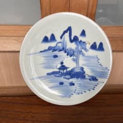清朝新渡染付青花山水の図中皿 唐物 中国美術 - メルカリ