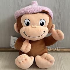 おさるのジョージ ぽってりLぬいぐるみ ウィンター ピンク帽子 選べるおまけ付き