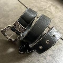 PUレザー クロコ調　ウエスタンベルト y2k　黒