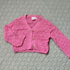 104cm ZARA ピンク 透かし編み カーディガンのサムネイル