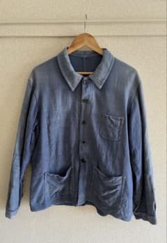 40s 50s フレンチ　モールスキンジャケット　ブルー　カバーオール　vポケ 40s 50s フレンチ モールスキンジャケット ブルー カバーオール