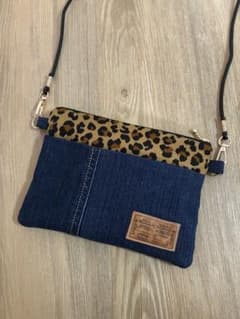 デニムリメイク サコッシュ/ポーチ 2way レオパード ハンドメイド