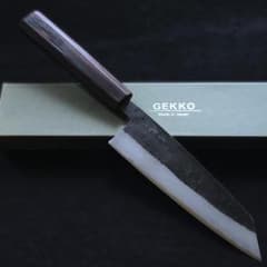 青紙2号クラッド 黒打 万能包丁165㎜ 黒檀柄 G9424 月光作 1点物