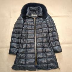 美品 HERNO ダウンコート フォックスファー 42サイズ ネイビー ロング 