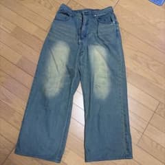 青 ワイドレッグ デニムジーンズのサムネイル