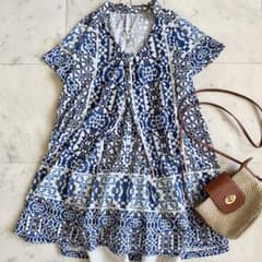 美品 ヒロコビス 半袖ブラウスチュニック 洗える ゆったり ふんわり 総 