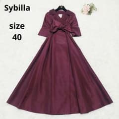 Sybilla シャンタン 襟付き リボン マキシ丈 ワンピース ドレス 40