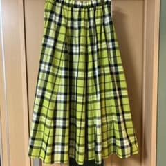 Des Sun チェック柄 フレアスカート ロング丈 黄緑のサムネイル