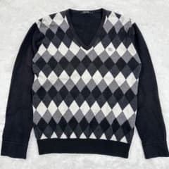 美品 バーバリー ブラックレーベル アーガイル ニット L ホース 刺繍