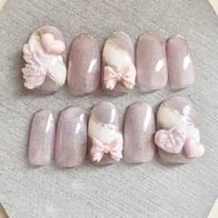 現品ネイルチップ 韓国 ワンホン ガーリー 天使界隈 推し活 ピンクのサムネイル