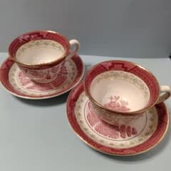 NIKOニッコーダブルフェニックス赤山水カップ・ソーサー2客セット