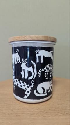 猫柄 キャニスター 木製蓋付き 保存容器 小物入れ 白黒 ネコ 未使用のサムネイル