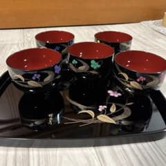 桂由美 YUMI KATSURA お椀 5客セット お盆付 汁椀 漆器風 未使用