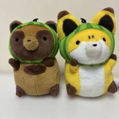 너구리와 여우 봉제인형 수박 모자 2종 세트