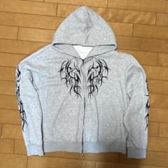 【SPINNS】トライバル柄 ジップパーカー グレー フリーサイズ Y2Kのサムネイル