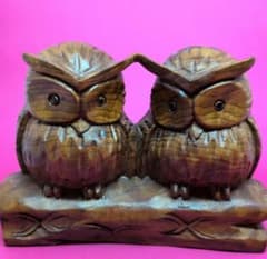 夫婦ふくろう！おしどりふくろう置物　屋久杉工芸品 夫婦ふくろう！おしどりふくろう置物 屋久杉工芸品 - メルカリ