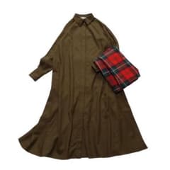 プルミエアロンディスモン サキソニーワンピース カーキブラウン