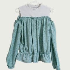 花柄肩あきカットソー(グリーン)のサムネイル
